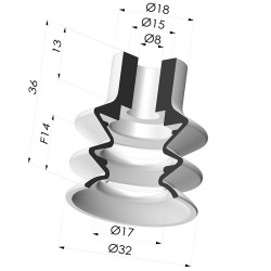 Ventosa 2,5 Fuelles Serie 2, Ø 6,5 MM