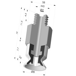 Flachsauggreifer Serie 7SB Ø 8MM mit Halter M5