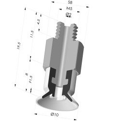 Flachsauggreifer Serie 7SB Ø 10MM mit Halter M5