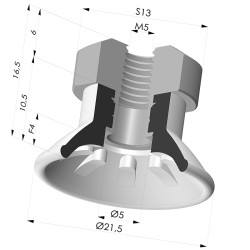 Flachsauggreifer Serie 99 Ø 21.5 mm mit  Halter IG M5 und Verteilerblock