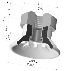 Flachsauggreifer Serie 99 Ø 21.5 mm mit  Halter IG  M5 mit Filter