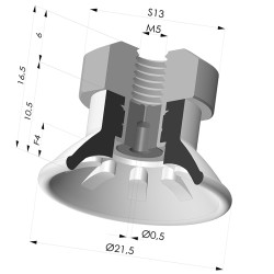 Flachsauggreifer Serie 99 Ø 21.5 mm mit  Halter IG M5, Filter und Sprinkler