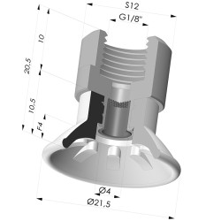 Flachsauggreifer Serie 99 Ø 21.5 mm mit  Halter IG G1/8" mit Filter