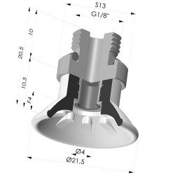 Flachsauggreifer Serie 99 Ø 21.5 mm mit  AG  G1/8" mit Filter