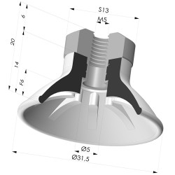 Flachsauggreifer Serie 99 Ø 31.5 mm mit  Halter IG M5
