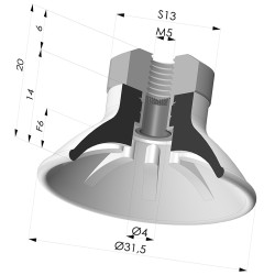 Flachsauggreifer Serie 99 Ø 31.5 mm mit  Halter IG M5 mit Filter