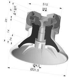 Flachsauggreifer Serie 99 Ø 31.5 mm mit  Halter IG M5 und Verteilerblock