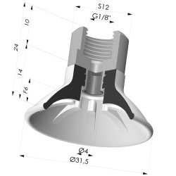Flachsauggreifer Serie 99 Ø 31.5 mm mit  Halter IG G1/8" mit Filter