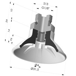 Flachsauggreifer Serie 99 Ø 31.5 mm mit  AG  G1/8" mit Filter