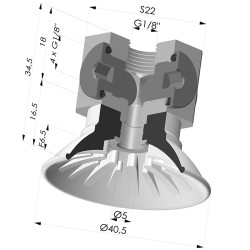 Flachsauggreifer Serie 99 Ø 40.5 mm mit  Halter IG G1/8" und Verteilerblock