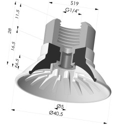 Flachsauggreifer Serie 99 Ø 40.5 mm mit  Halter IG G1/4" mit Filter