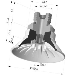 Flachsauggreifer Serie 99 Ø 40.5 mm mit  AG  G1/4", Filter und Sprinkler