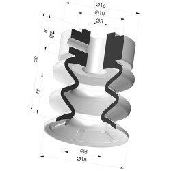 Ventosa 2.5 Fole Série 8TR Ø 18,1 mm - Com furo