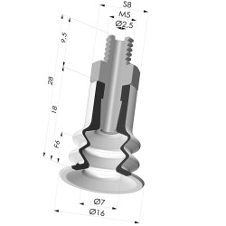 Sauggreifer  2.5 Falten Serie 95 Ø 15MM