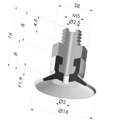 Flachsauggreifer Serie PFTM Ø 16 mm