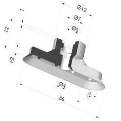 Ovale Sauggreifer  Serie 4V 36x12MM
