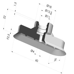 Ovale Sauggreifer  Serie 4V 60x20MM