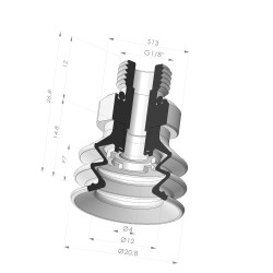 Sauggreifer 2,5 Bälge Serie 96C Ø 20,8MM