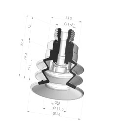 Sauggreifer 2.5 Bälge Serie 96C Ø 26MM