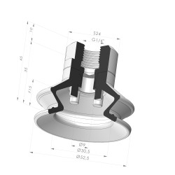 Sauggreifer 1,5 Bälge Serie 97C Ø 52,5MM