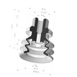 Sauggreifer 2.5 Bälge Serie 96B Ø 20.8MM